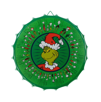 The Grinch Santa Christmas Round Metal Bottle Cap Sign New