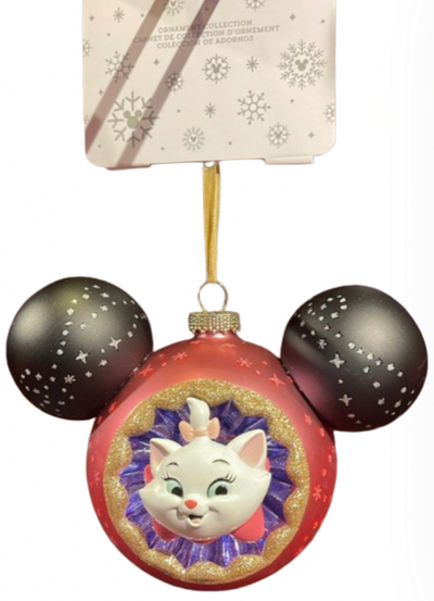 Disney Parks Walt Disney Marie Icon Mickey Ears Glass Christmas Ornament New