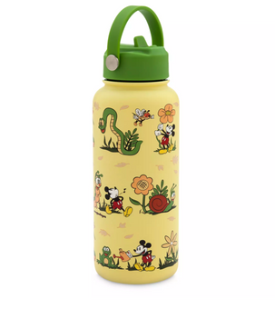 Disney Parks Mickey's Garden Stainless Steel Water Bottle Built-In Straw New