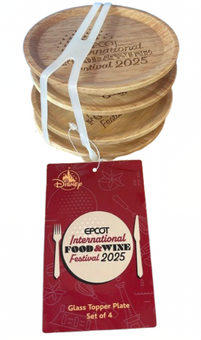 Disney Parks Epcot Food & Wine 2025 Festival Glass Topper Plate Set 4 New W Tag
