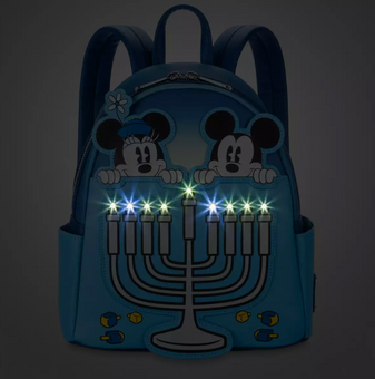 Disney Parks Mickey and Minnie Hanukkah Light-Up Loungefly Mini Backpack New