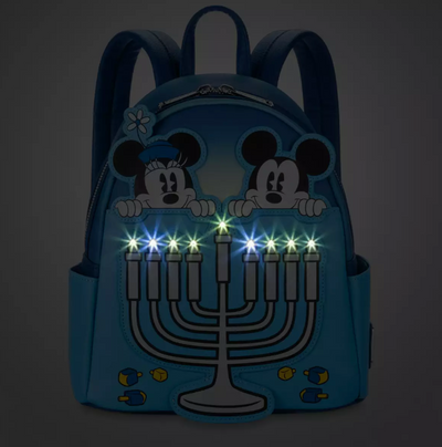 Disney Parks Mickey and Minnie Hanukkah Light-Up Loungefly Mini Backpack New