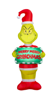 Airblown Christmas Light Grinch Holding Sign Dr. Seuss, 5.5 ft New With Tag