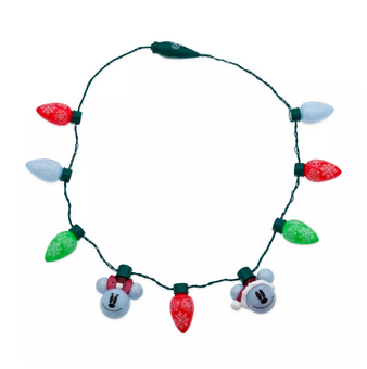 Disney Parks Mickey and Minnie Santa Light-Up Holiday Glow Necklace New with Tag