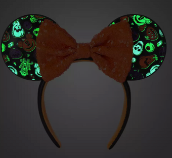Disney Parks Halloween 2024 Minnie Mouse Glow Ear Headband Sequined New With Tag