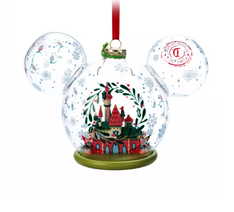 Disney Parks Mickey Icon Sleeping Beauty Castle Holiday Glass Ornament New w Tag