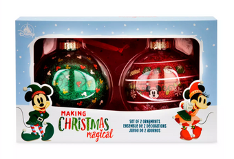 Disney Parks Mickey and Minnie Mouse Glass Ball Ornament Set New with Tag