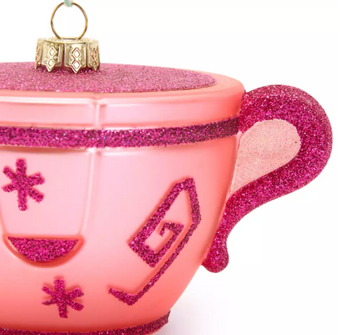 Disney Parks Teacup Mad Tea Party Alice Glass Christmas Ornament New With Tag
