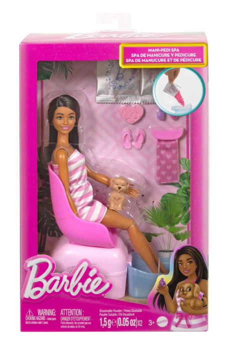 Barbie Mani-Pedi Spa Playset with Brunette 11" Fashion Doll Puppy New with Tag
