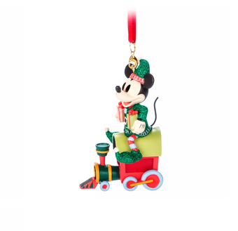 Disney Parks Sketchbook Mickey Elf on Christmas Train Ornament New with Tag
