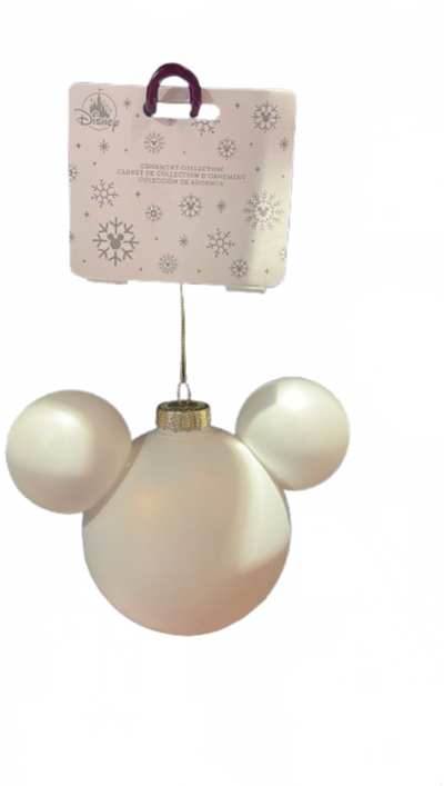 Disney Parks Mickey Solid White Icon Glass Ball Sketchbook Christmas Ornament N