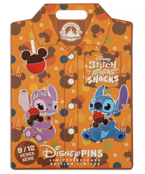 Disney Parks Stitch Attacks Snacks Pin Set Candy Apple September Limited New