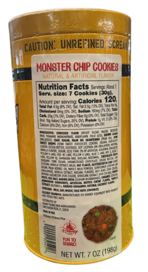 Disney Parks Monsters Inc Scream Canister Tin Monster Chip Cookies New With Tag
