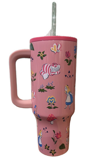 Disney Parks Alice in Wonderland Pink Cheshire Cat Large 44oz Travel Tumbler New
