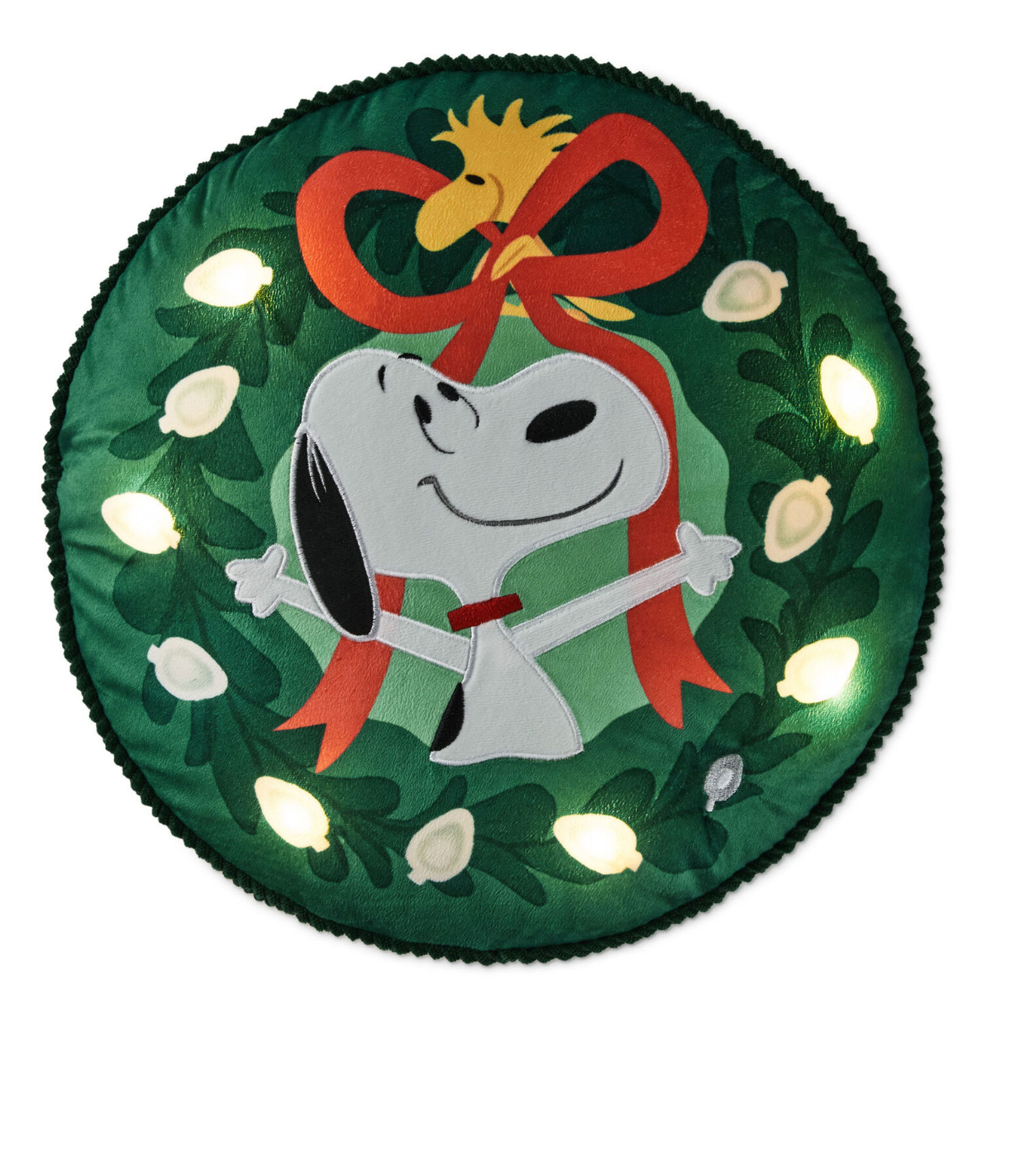 Hallmark Peanuts Snoopy Christmas Wreath Light-Up Pillow New with Tag