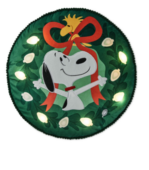 Hallmark Peanuts Snoopy Christmas Wreath Light-Up Pillow New with Tag