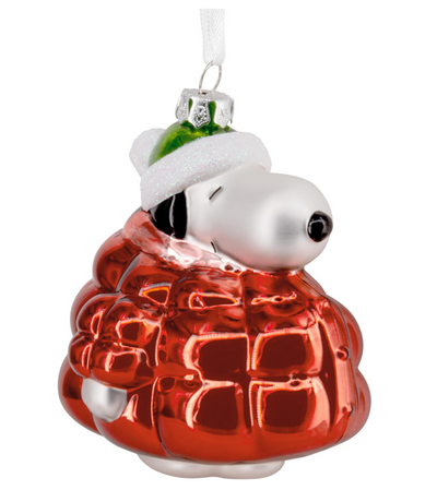 Hallmark Peanuts Snoopy in Puffer Coat Glass Christmas Ornament New with Box