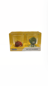 M&M's World Red and Green Characters Poses Set of Glasses New with Box