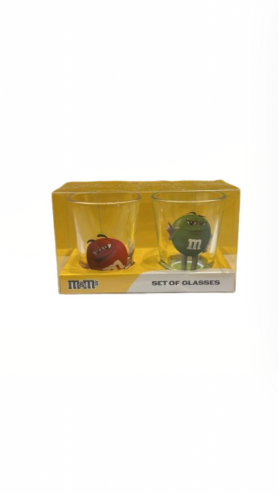 M&M's World Red and Green Characters Poses Set of Glasses New with Box