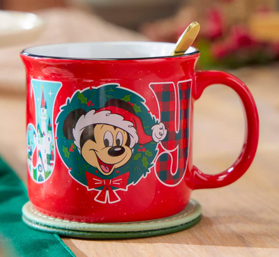 Disney Parks Mickey Mouse Santa Joy Holiday Mug New