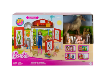 Barbie Horse Barn Playset with 25+ Feeding & Grooming Accessories Toy New W Box