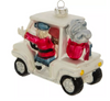 Robert Stanley Santa Claus & Mrs. Claus On Golf Cart Glass Ornament New with Tag