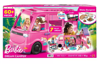 Barbie Dream Camper Playset with Roof Tent, BBQ Grill Toy New w Box