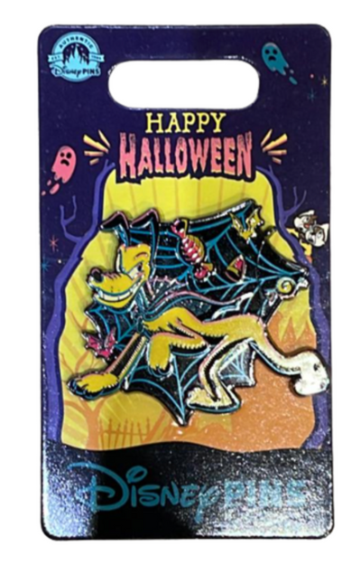 Disney Parks 2023 Happy Halloween Pluto Spider Web Pin New with Card