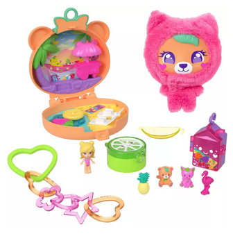 Polly Pocket Plushie Bear Compact Doll & Keychain Playset Pets Fruit Toy New
