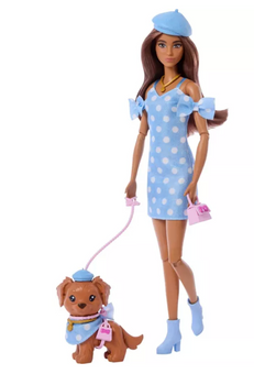 Barbie Twinning Looks Fashion Doll with Pet Dog Matching Blue Toy New with Tag