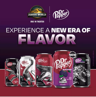 Dr Pepper Blackberry Zero Sugar Soda Jurassic World Rebirth 12 pack 12 fl oz Can