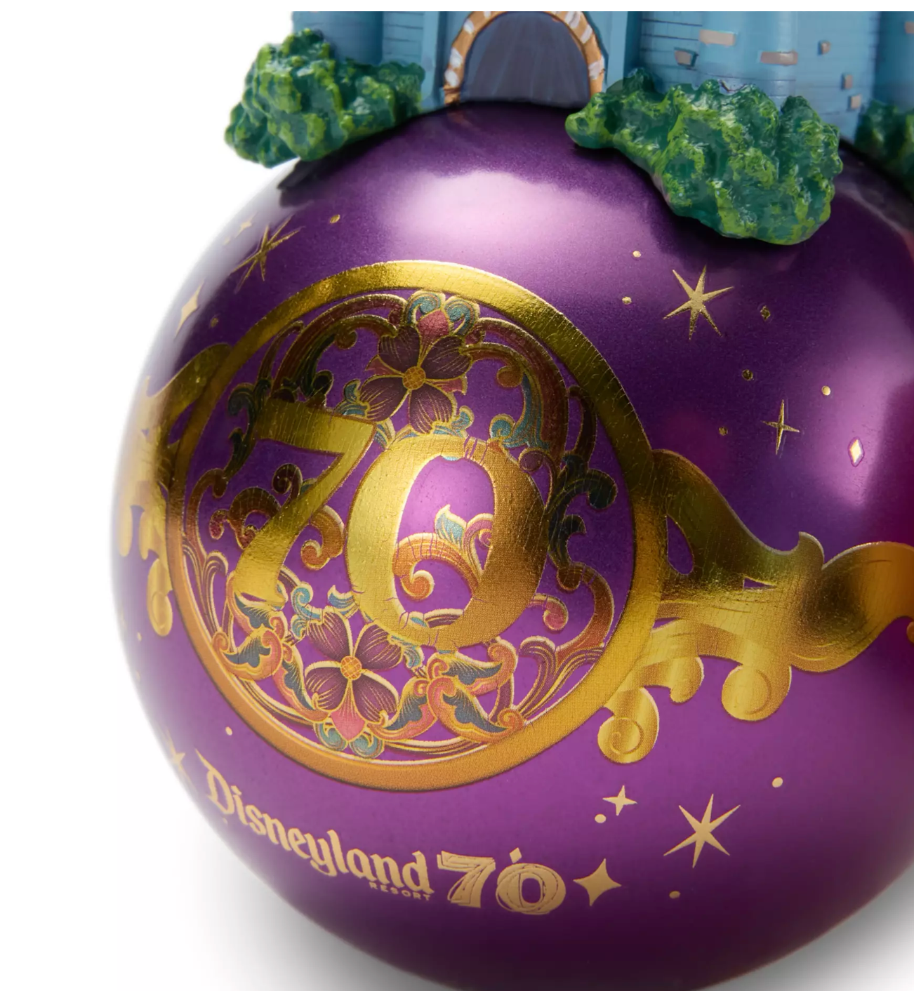 Disney Sleeping Beauty Castle Glass Ball Ornament Disneyland 70th Anniversary