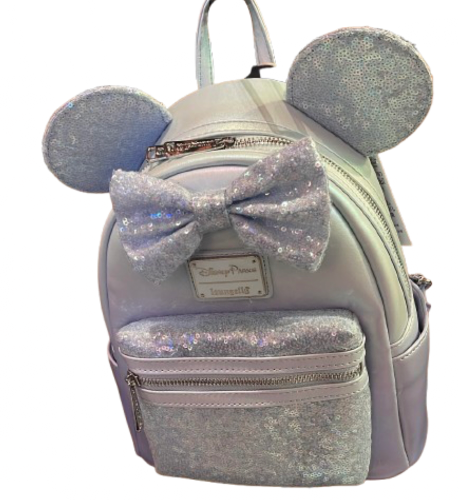 Disney Parks Loungefly Minnie Mouse Light Blue Sequined Mini Backpack New W Tag