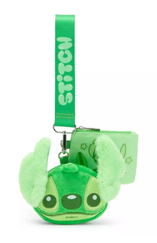 Disney Parks Stitch Wristlet Pouch Plush Coin Purse Set Lilo & Stitch Green New