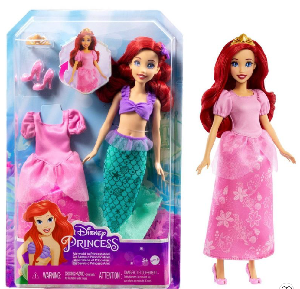 Disney Princess Ariel 2-in-1 Mermaid to Princess Doll New with Box