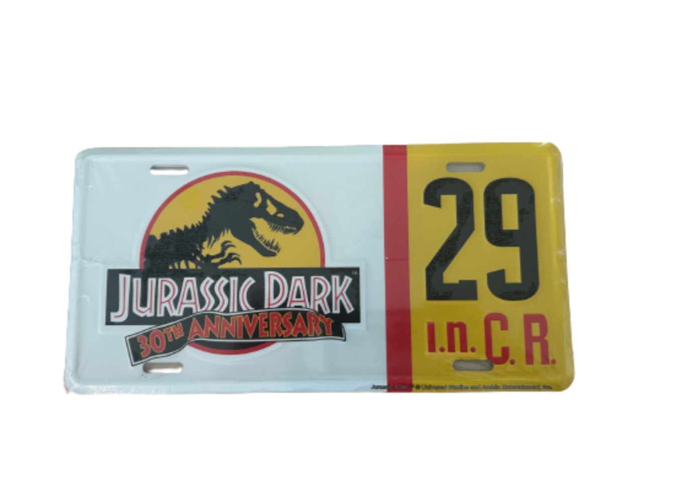 Universal Studios Jurassic Park T-Rex 30th White License Plate New