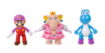 Nintendo Super Mario 4" 3pk Bubble Elephant Peach Blue Yoshi Action Figures New