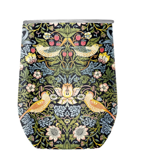 Rain Caper STEMLESS WINE TUMBLER - WM MORRIS "STRAWBERRY THIEF" New With Box