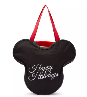 Disney Parks Santa Mickey Mouse Big Face Holiday Canvas Tote Happy Holidays Bag