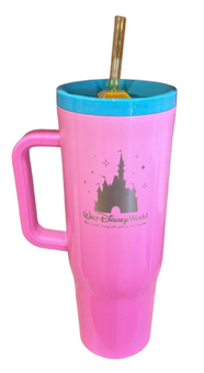 Disney Parks Corkcicle Tumbler with Straw Walt Disney World Pink New w Tag