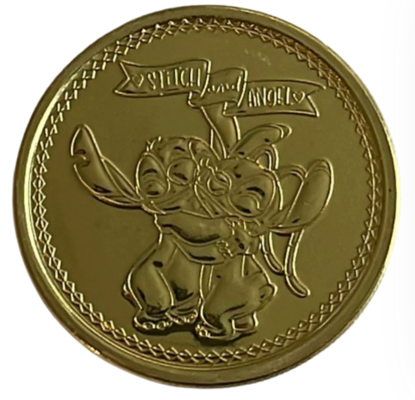 Disney Parks WDW Icons Stitch & Angel Coin Medallion Gold New With Tag
