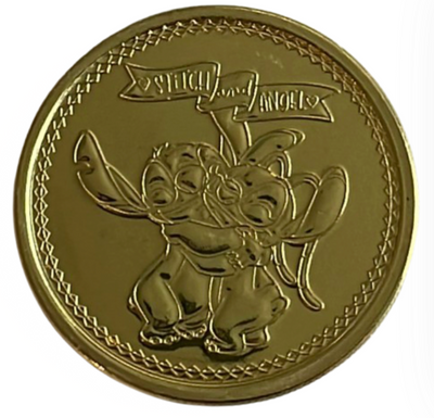 Disney Parks WDW Icons Stitch & Angel Coin Medallion Gold New With Tag