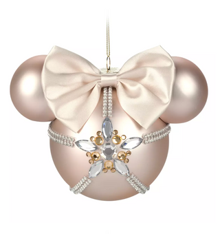 Disney Parks Rose Gold & Gems Minnie Icon Glass Ball Sketchbook Ornament New