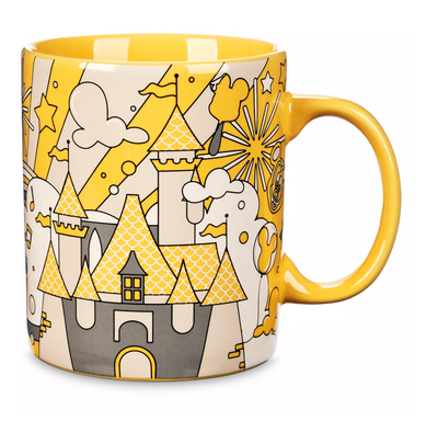 Disney Parks Fantasyland Castle and Icons High Gloss Glaze Coffee 14oz Mug New
