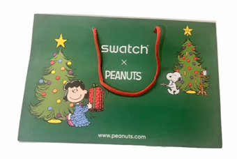 Swatch x Peanuts Gang Christmas Gift Bag Charlie Brown Lucy Snoopy New With Tag