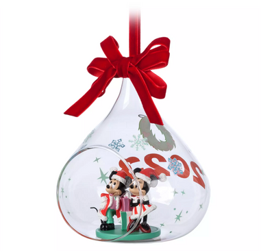 Disney Santa Mickey Minnie 2023 Glass Drop Sketchbook Christmas Ornament New