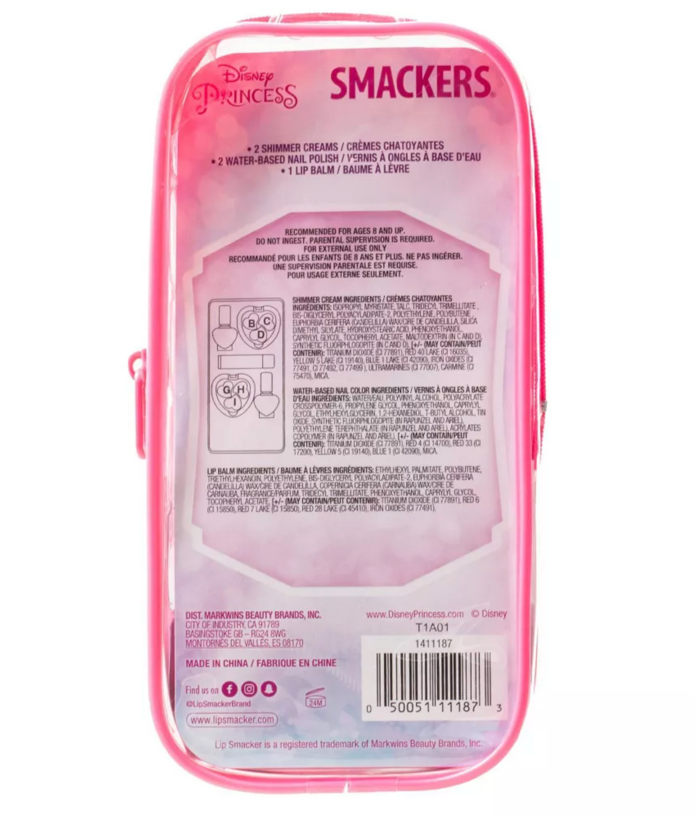 Disney Princess Lip Smacker Pouch Color Cosmetic Set 5pc New with Case
