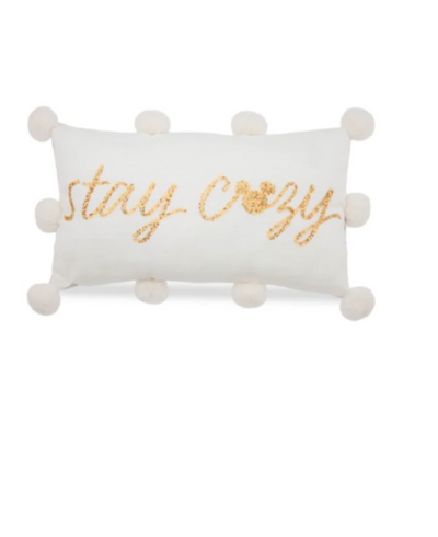 Disney Icy Winter Stay Cozy Mickey Icon Pom Pom Throw Pillow New with Tag