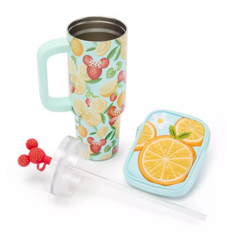 Disney Parks Mickey Minnie Icon Strawberry Oranges Travel Tumbler Zip Case New
