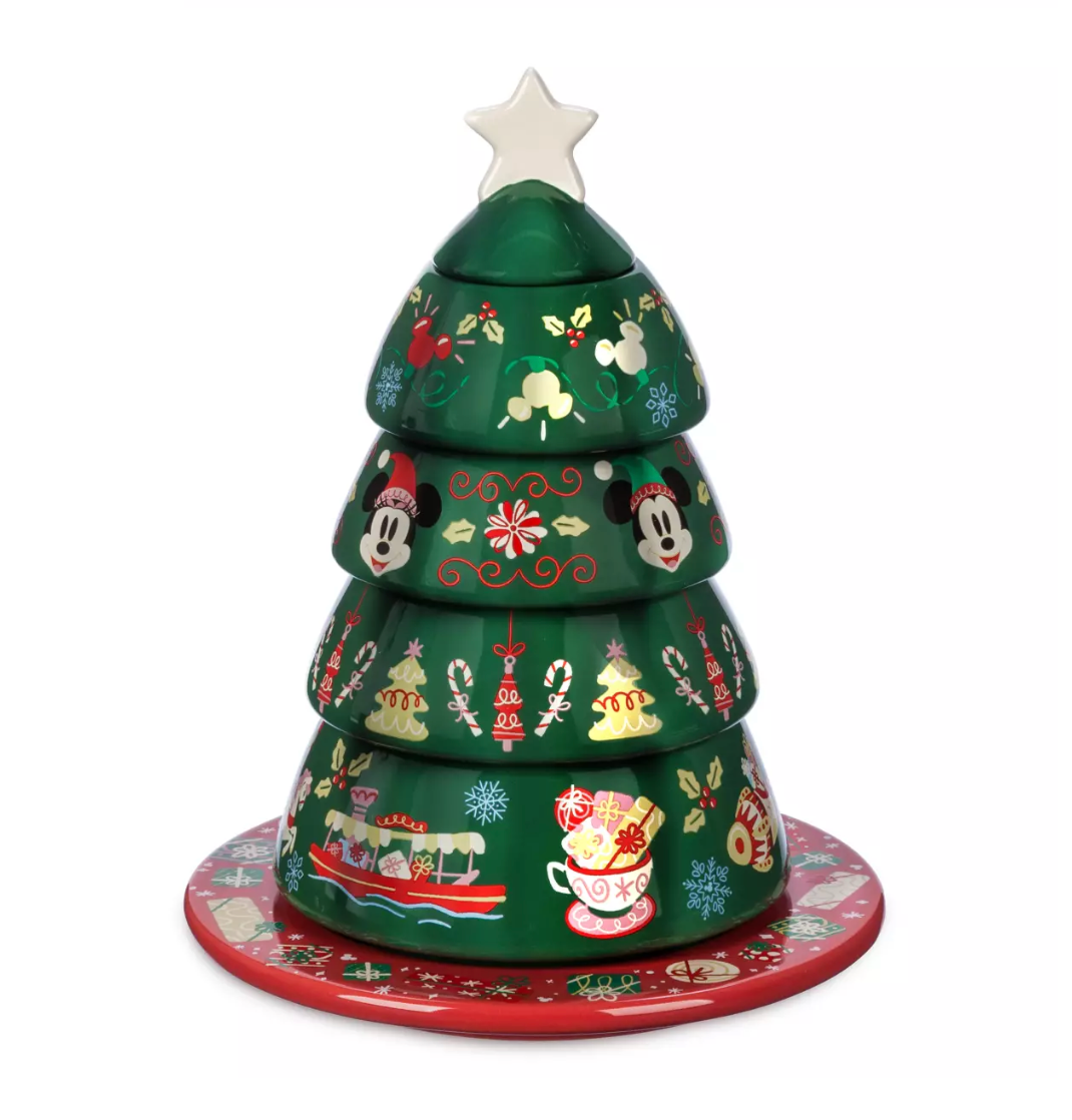 Disney Parks Mickey and Minnie Christmas Tree Stacking Measuring Cup Set New